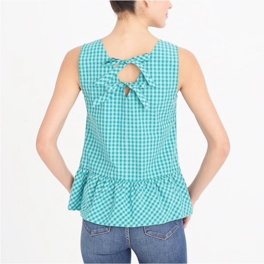 J. Crew Peplum Bow-Back Gingham Sleeveless Cotton Tank Top